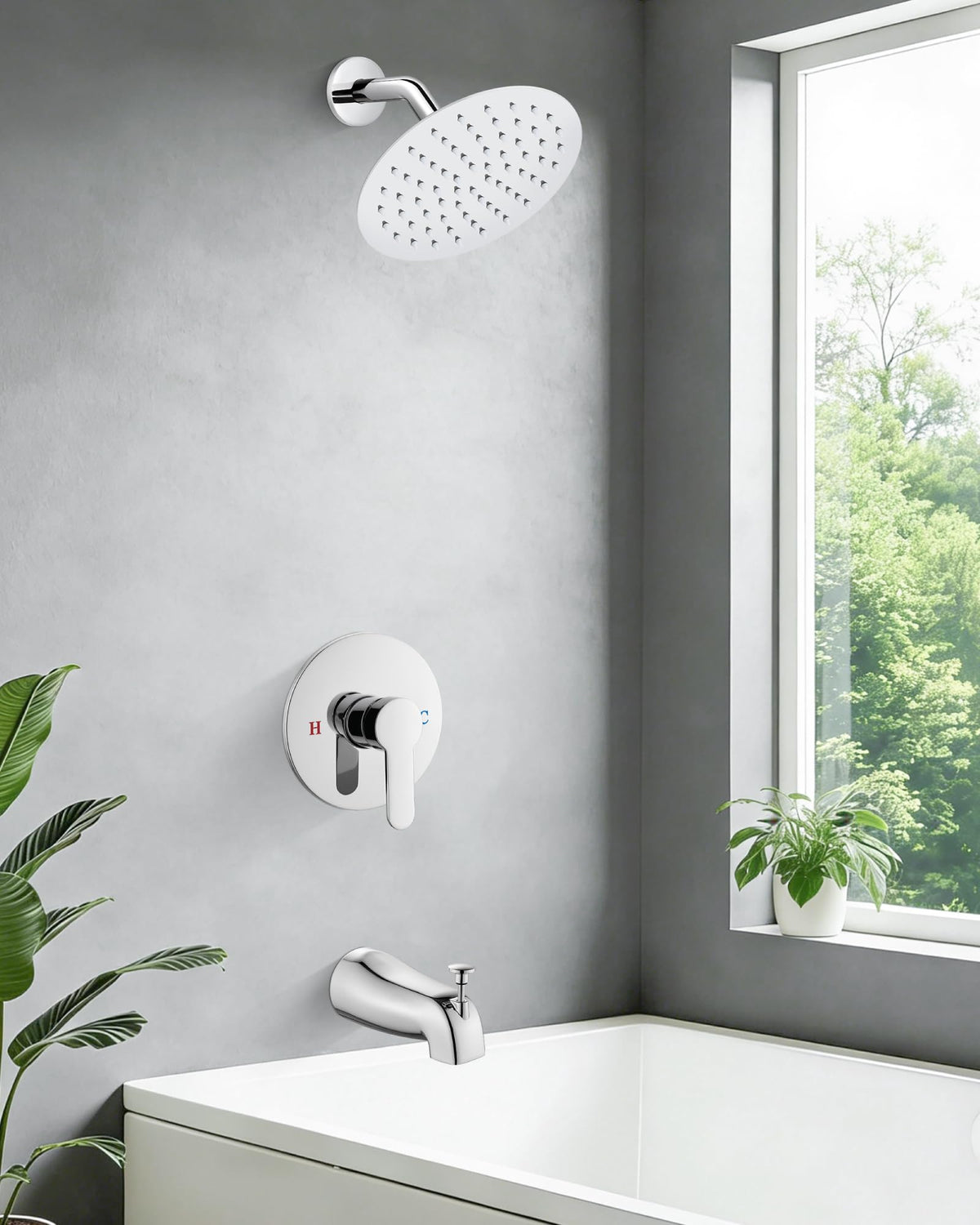 Shower Faucet Set with Tub Spout,8" Bathtub Faucet-Chrome Polish