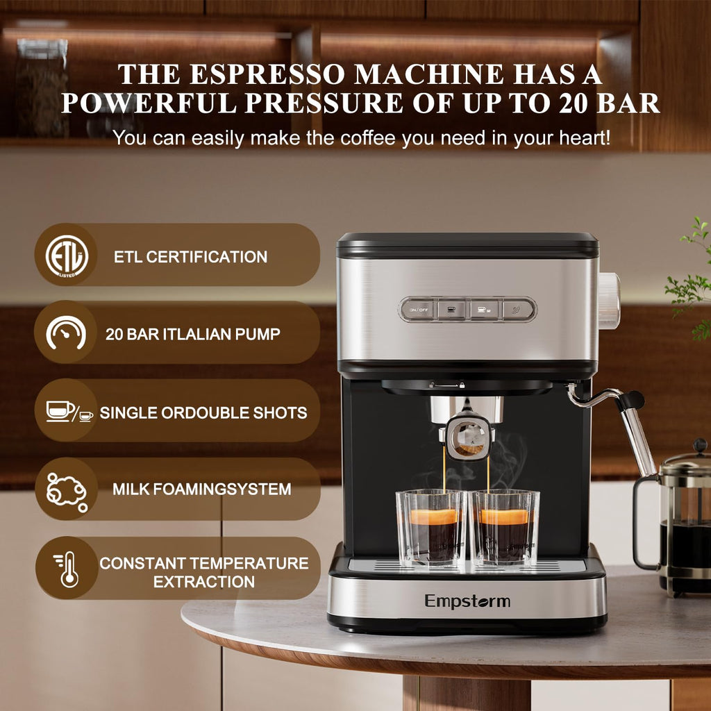 20 Bar Espresso Machine Stainless Steel Cappuccino Machines