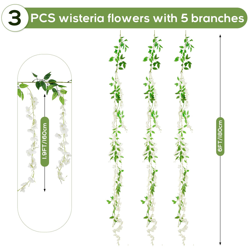 Wisteria Hanging Flowers Garland, Artificial Wisteria Garland White Fake Wisteria Flower for Wedding Arch Wall