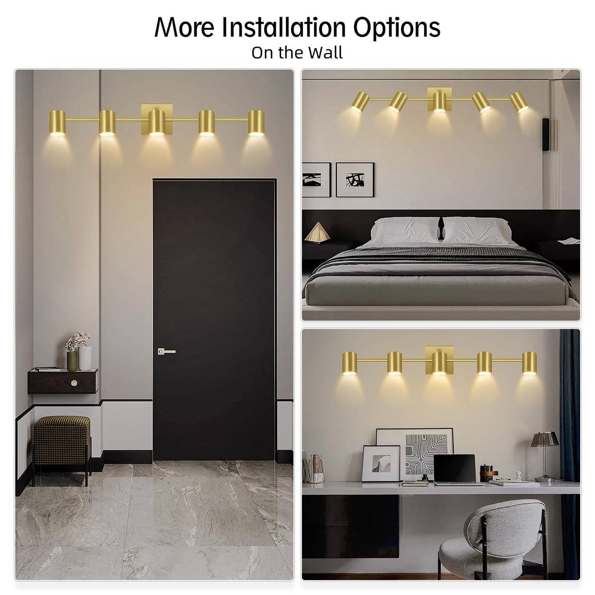5 Light Track Lighting Fixtures Ceiling, Gold Kitchen Lighting Fixtures Ceiling, LED Track Lighting Kit, Rotatable