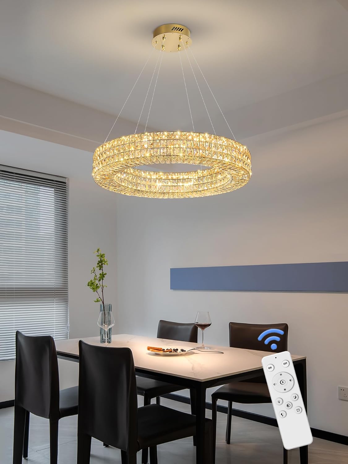 24-Inch Gold Ring Crystal Chandelier in Modern Style for Kitchen Islands