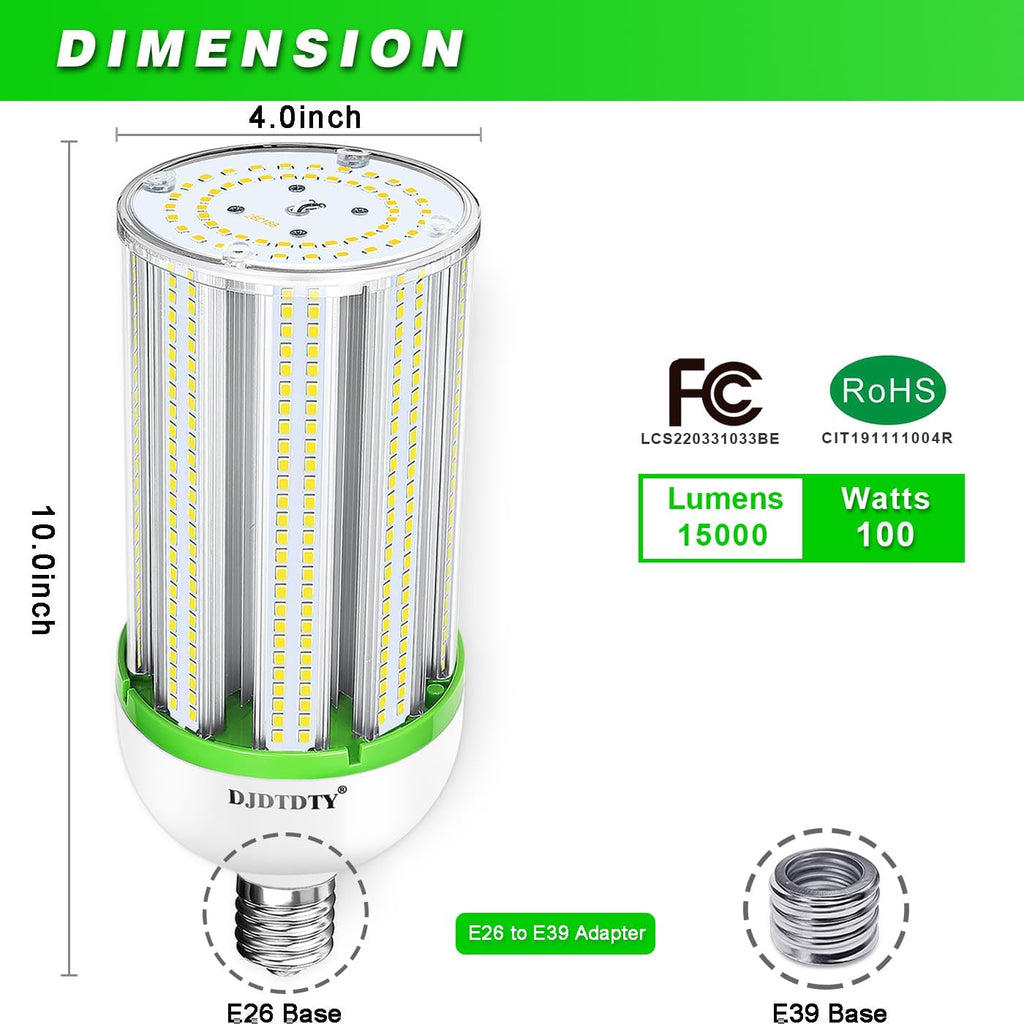 1000W Equivalent LED Corn Light Bulb 15000 Lumen 5000K 100W Large Area Cool Daylight White E26/E27 Medium Base