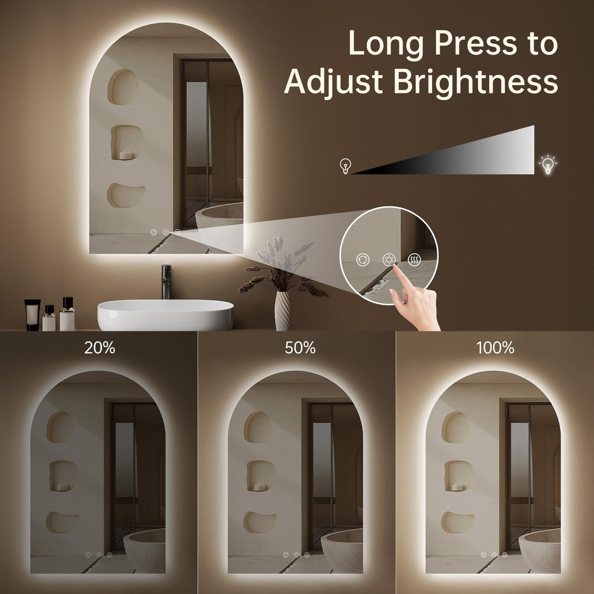24"x36" Arched LED Lighted Bathroom Mirror with Lights