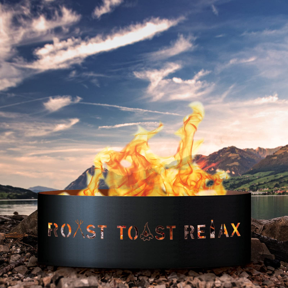Roast Toast Relax Unpainted 12 in. Tall 30 in. Diameter Outdoor Fire Ring with Fire Poker - 30 x 30 x 12