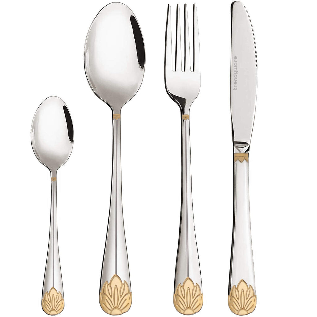 Silverware Set Limited Edition - 24 Piece Dinnerware Set - Flatware Set for 6 - Silver Tableware Set w/Gold Accents