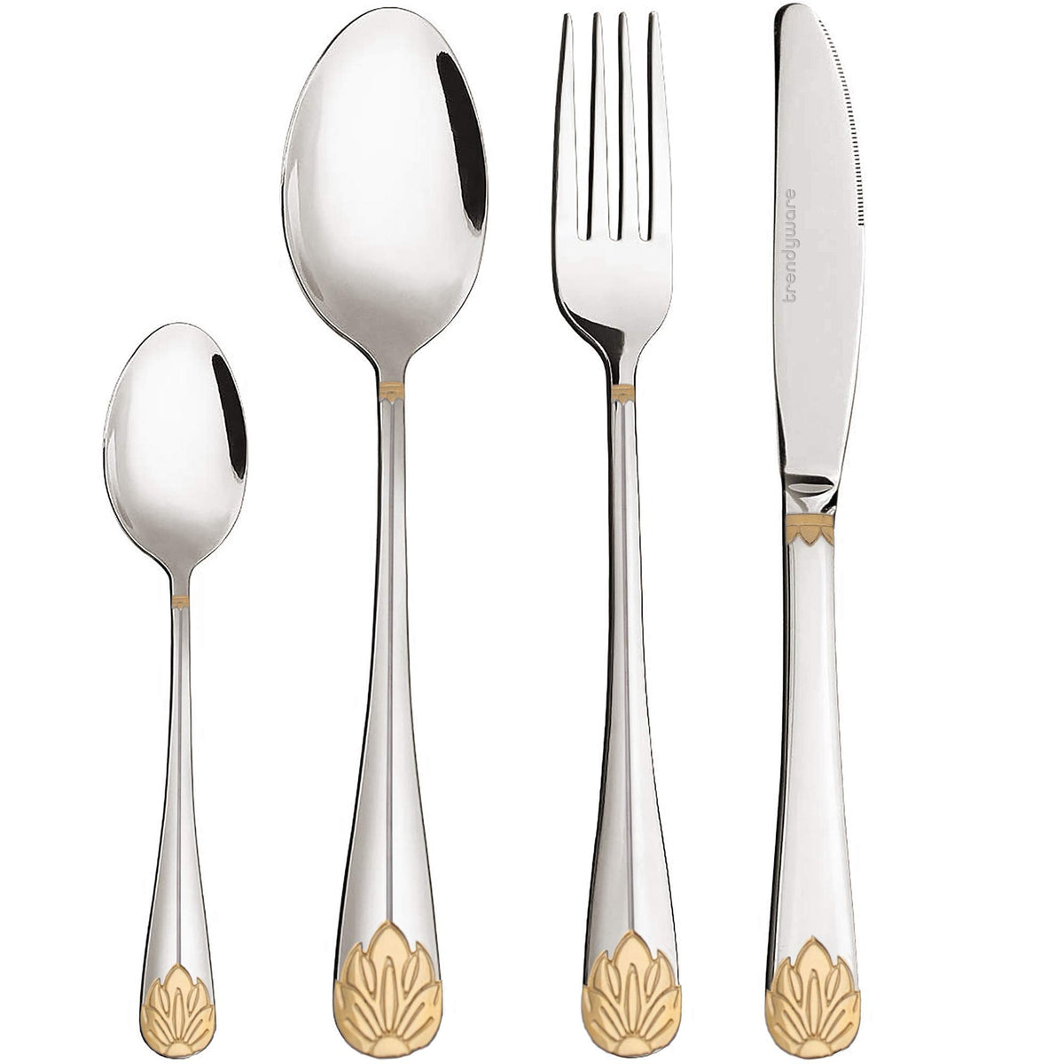 Silverware Set Limited Edition - 24 Piece Dinnerware Set - Flatware Set for 6 - Silver Tableware Set w/Gold Accents