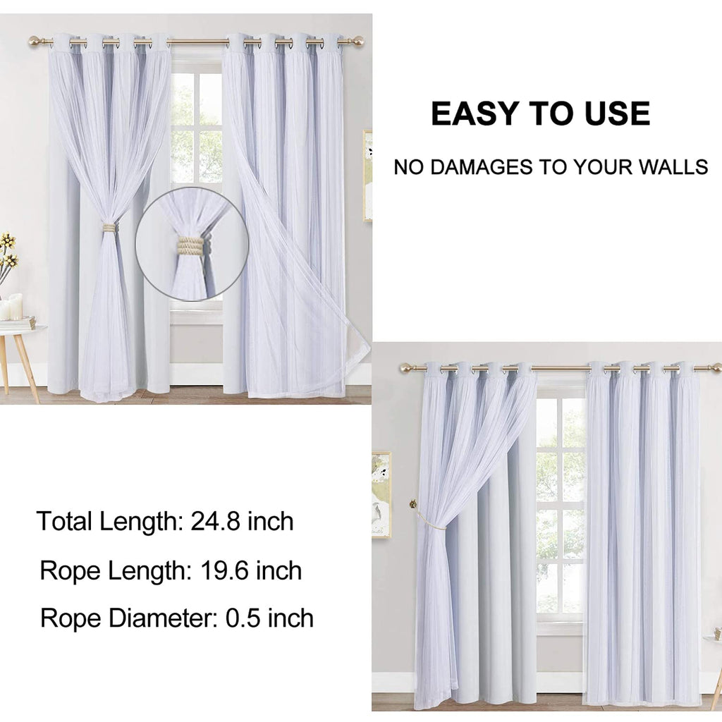 Curtain Tiebacks Ropes, 6pcs Decorative Handmade Tie Backs Curtain Holdbacks Holders Cord for Window Sheer Drapes