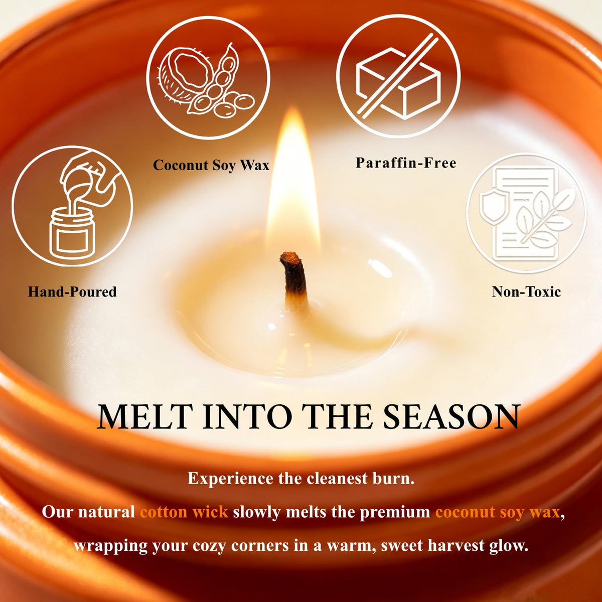 7OZ Warm Vanilla Pumpkin Fall Scented Candle, Natural Coconut Soy Wax Fall Candles with Mild Bakery Notes, Nostalgic