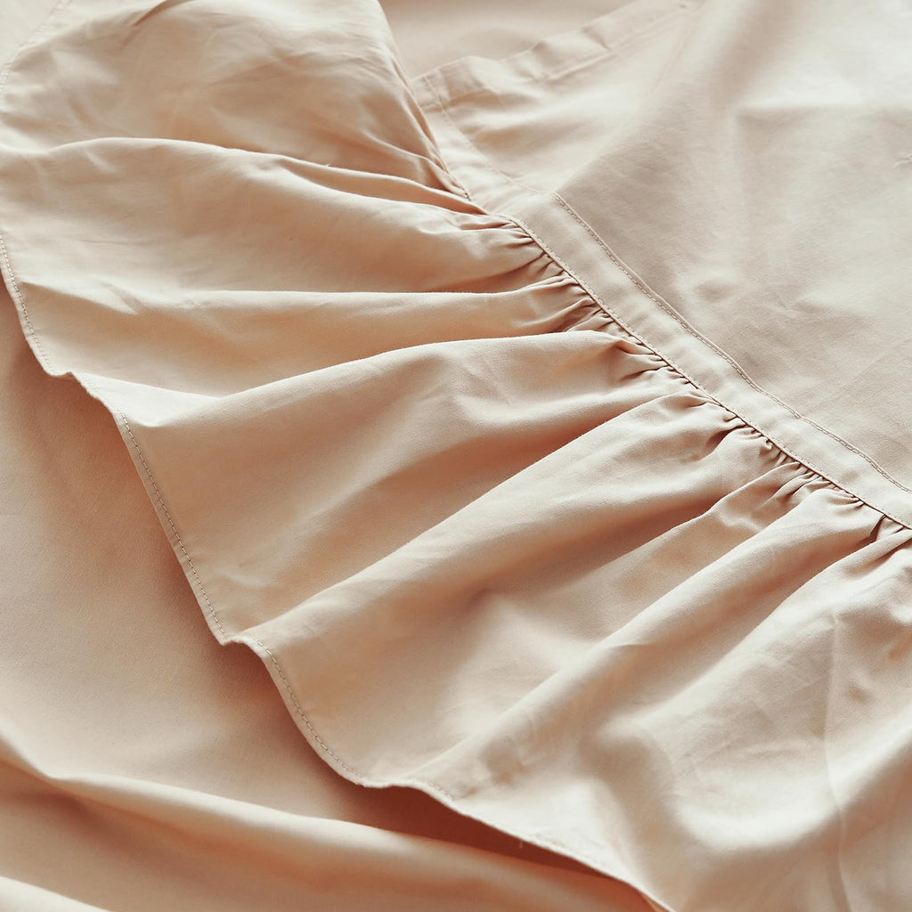 100% Organic Cotton Sheet Set, Long Ruffle Bed Sheets (1 Flat Sheet, 1 Fitted Sheet and 2 Pillowcases) Elegant Shabby