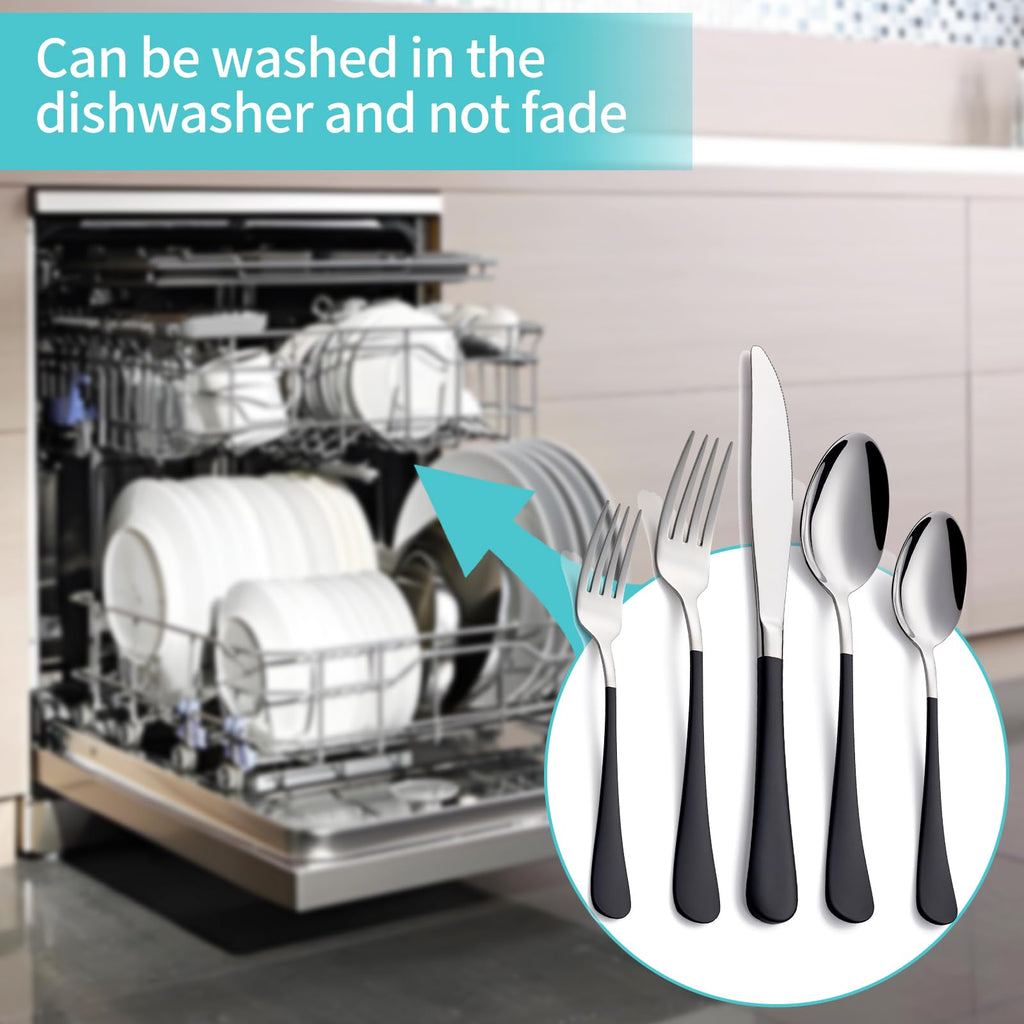 20-Piece Black Silverware Set for 4, 18/0 Stainless Steel Flatware Cutlery Utensils Set, Include Dinner Knives,Dinner