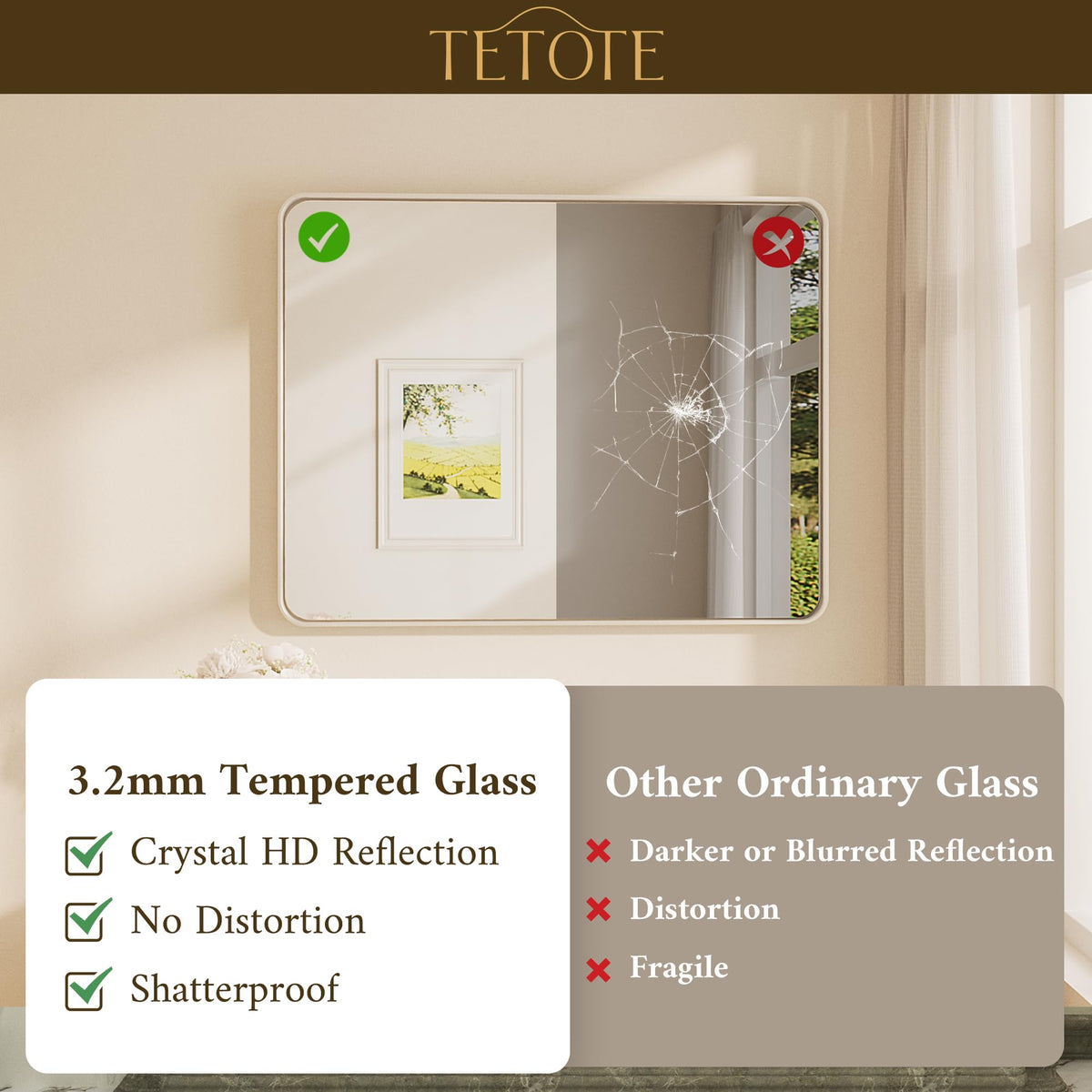 Brushed Nickel Mirror 48 x 24 Inch Over Sink Metal Framed Mirror Modern Farmhouse Entryway(Horizontal/Vertical)