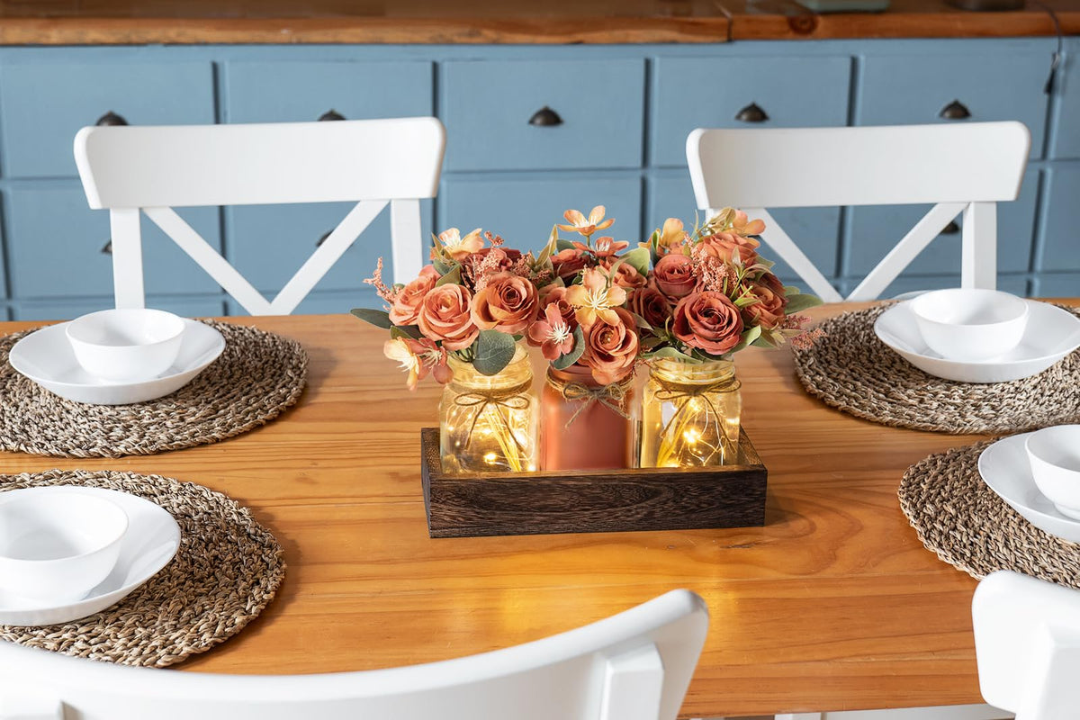 Fall Centerpieces for Tables Dining Room Decor with Mason Jar Lights