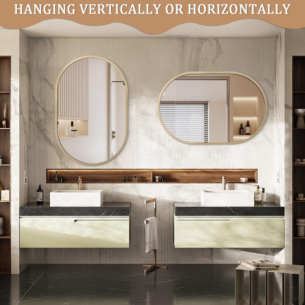 Oval Wall Mirror with Metal Frame 20"x28" Small Circular Mirror Vanity Mirrors for Wall Wood Frame Make up Mirrors