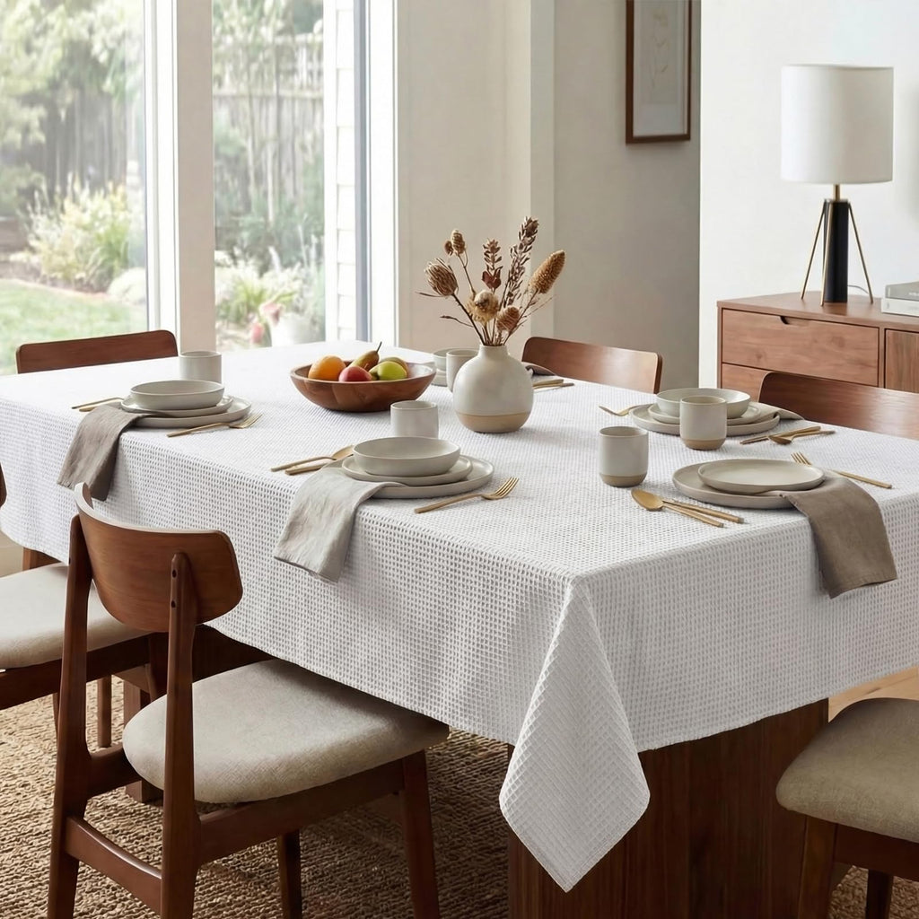 Rectangle Tablecloth Waffle Textured Waterproof Table Cloth Stain Resistant Wrinkle Free Washable Decorative Table