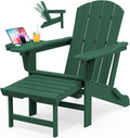 Adirondack Chair with Footrest & 4-in-1 Cup Holder, Green | HDPE Adjustable Folding Adirondack Chair with Pull-Out