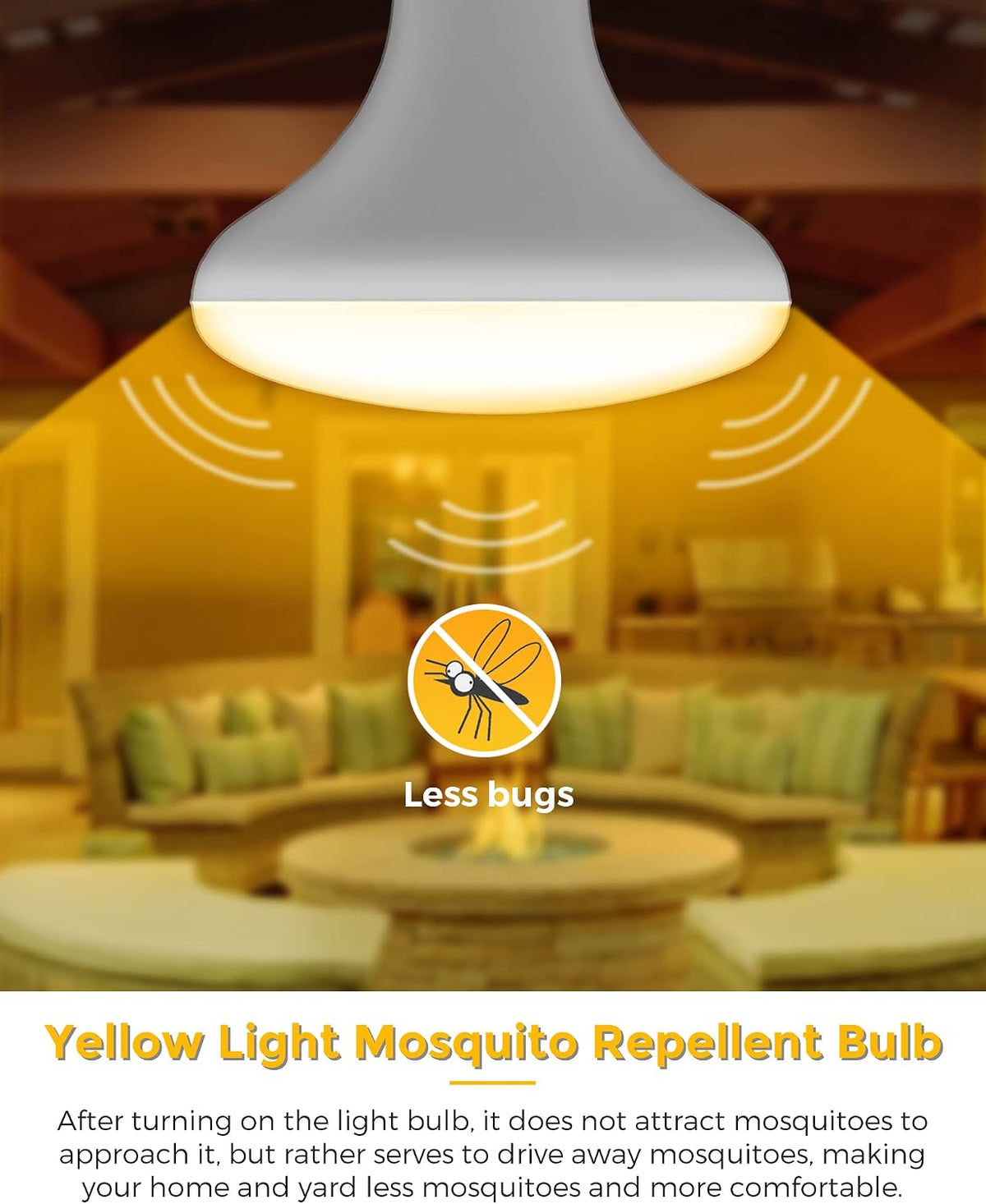 BR30 Yellow Bug Light Bulb 100W Equivalent 11W, 900LM E26 Base Not-Dimmable