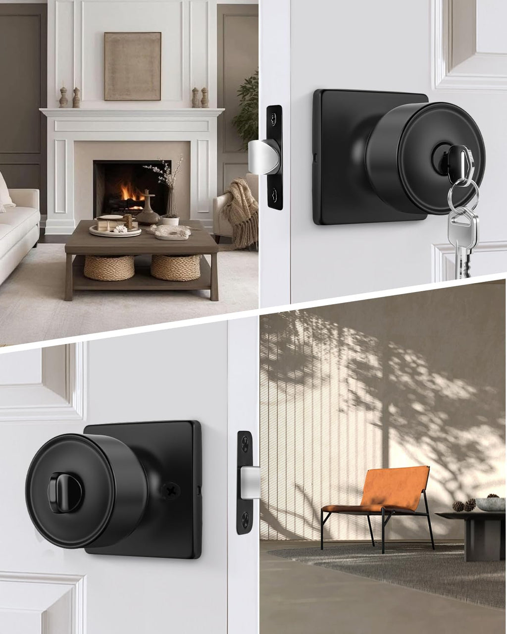 Matte Black Exterior Door Knobs with Lock, Keyed-Alike 6 Pack