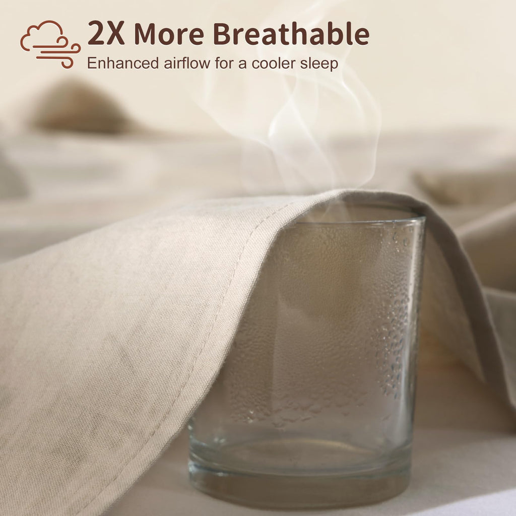 100% French Pure Linen Sheets, Breathable, Soft