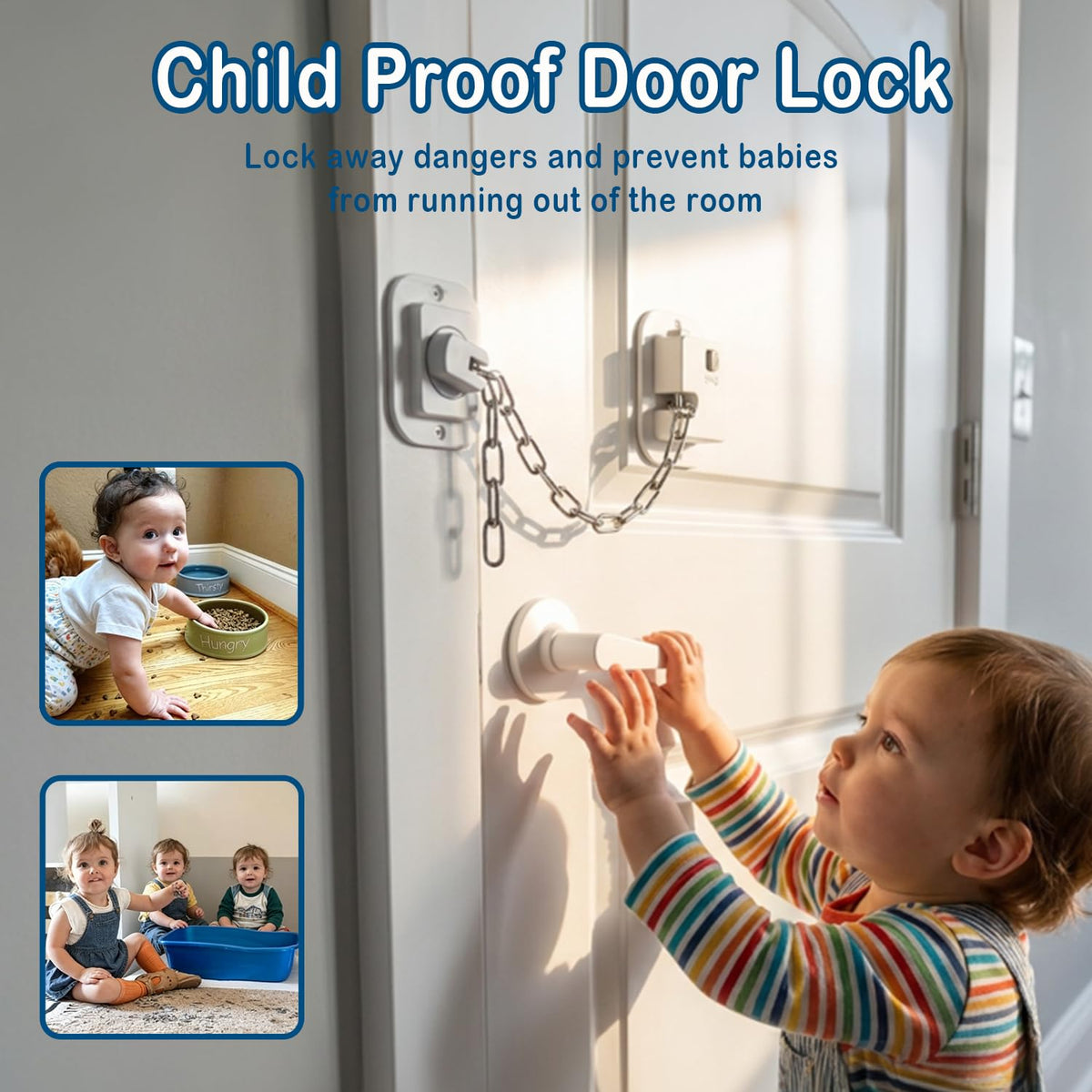 Kids Safety Child Proof Door Lock 9" Adjustable Latch 2 Pack White