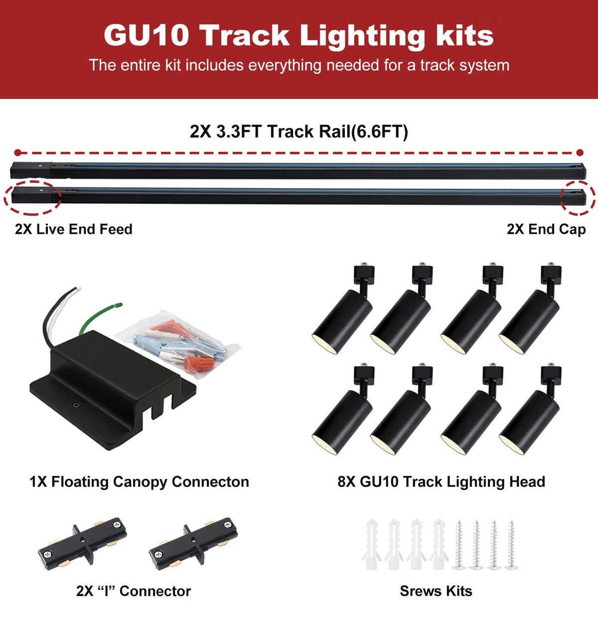 LED Track Lighting Kit with 6.6FT H Type Track Lighting Rails and Floating Canopy Connector, Modern Kitchen