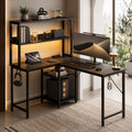 L Shaped Desk Gaming Desk with LED Light & Power Outlet, 43 Inch Reversible Computer Table with Shelf & Storage