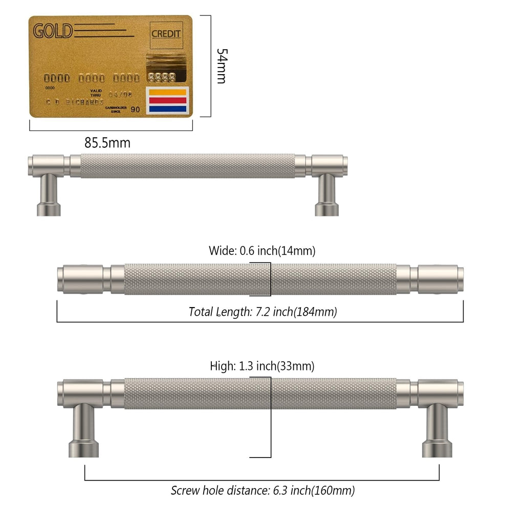 20 Pack Brushed Satin Nickel knurled Cabinet Pulls 6.3"