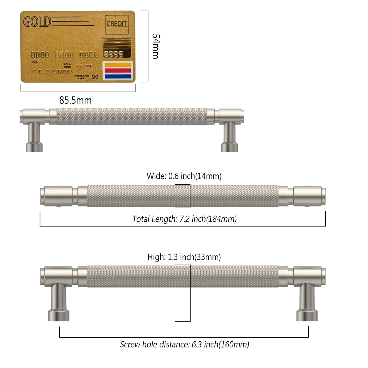 20 Pack Brushed Satin Nickel knurled Cabinet Pulls 6.3"