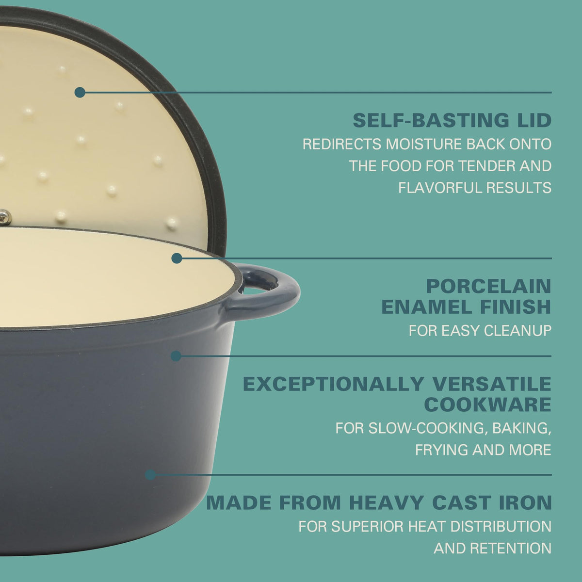 7 Qt Enameled Cast Iron Dutch Oven Pot with Lid - Round, Oven Safe to 500°F, Ideal for Bread Baking &