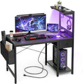 Gaming Desk 55 Inch with Power Outlet and LED Light, Computer Desk with Reversible Shelves and Storage Drawer, Pc