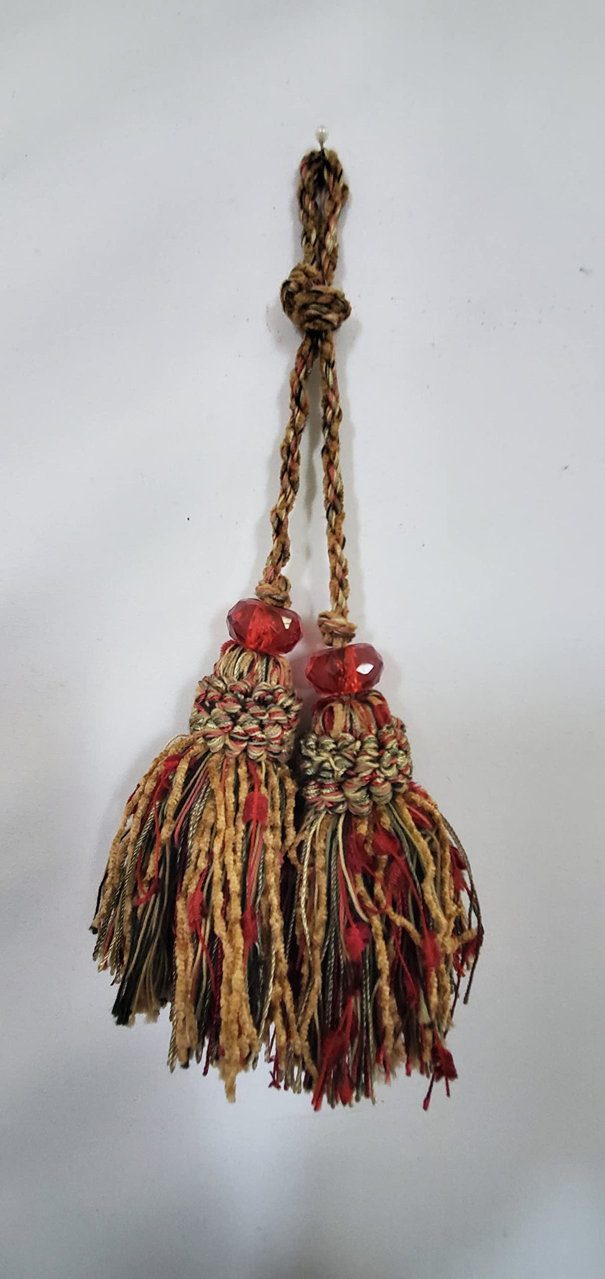 Lot Chenille Double Chair Tie Tassel Tie - Ablaze - Red, Green, Gold - 6 Pieces