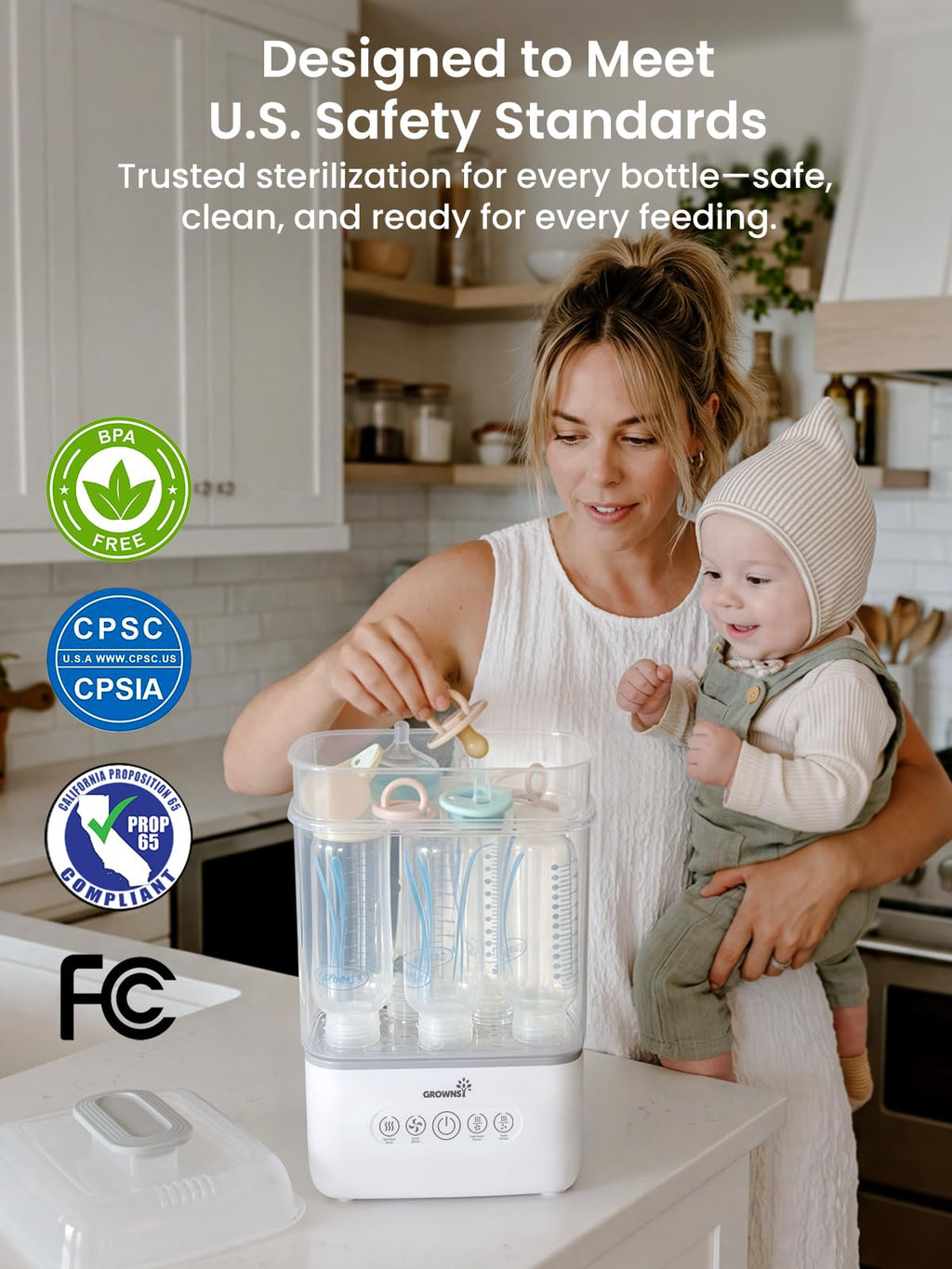 Baby Bottle Sterilizer and Dryer, Space-Saving, with Travel Set
