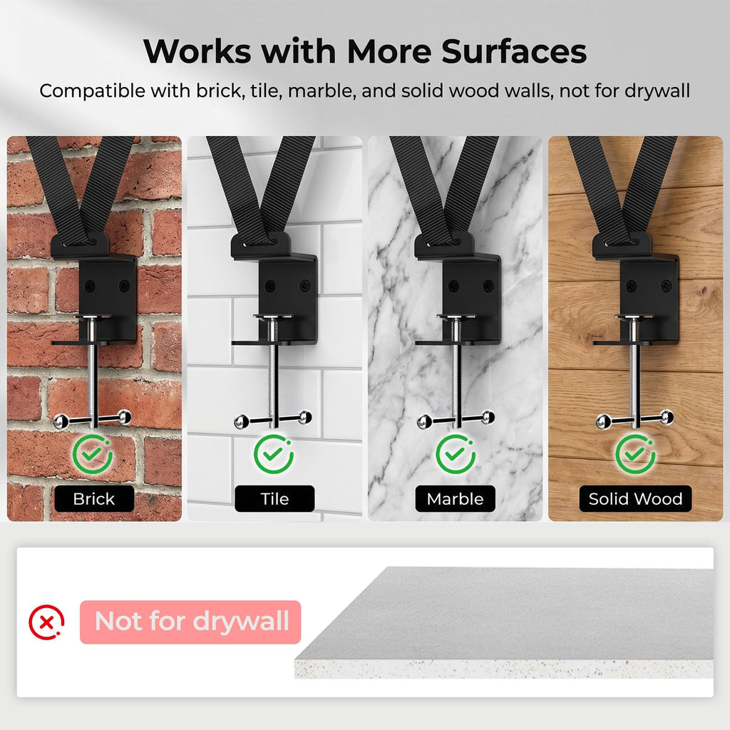 TV Safety Straps for TVs with VESA Holes, No-Drill Desk C-Clamp or Wall Anchor, Adjustable TV Anti Tip Straps for