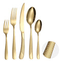 Hammered Silverware Set Gold Modern Stainless Steel Flatware for 4 Forks Knives and Spoons Party Dinning Utensils
