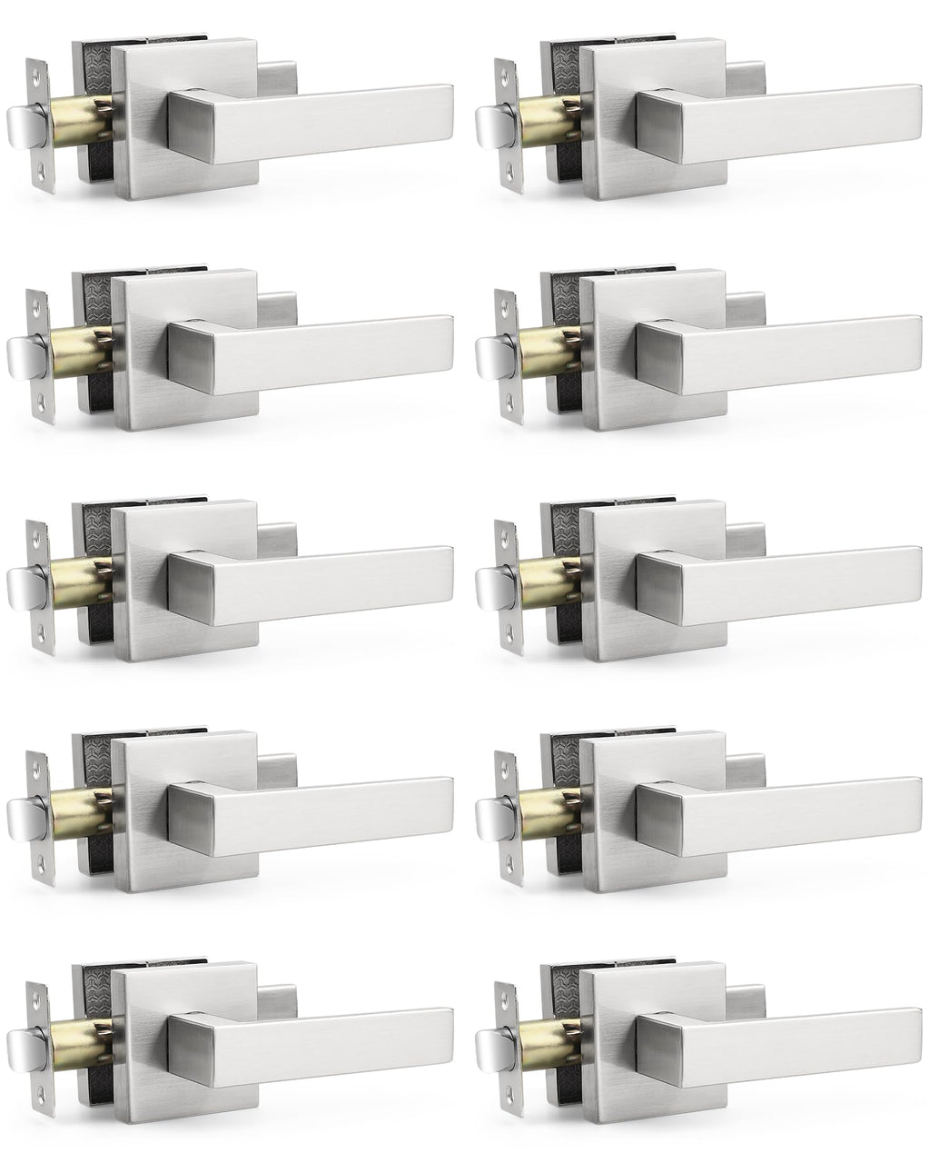 10 Pack Square Door Lever Door Lock Handle Lockset Keyless Doorknobs Passage Knobs Lockset Interior Hallway Passage