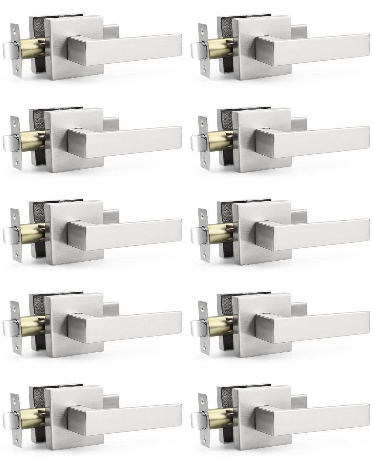 10 Pack Square Door Lever Door Lock Handle Lockset Keyless Doorknobs Passage Knobs Lockset Interior Hallway Passage
