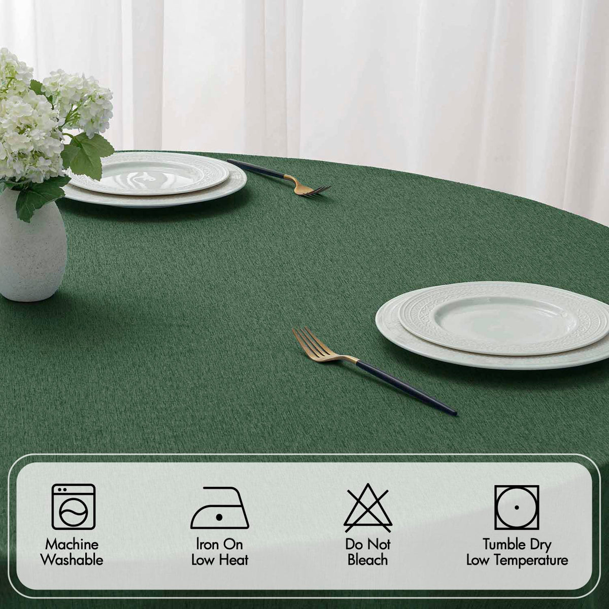 Army Green 60 Inch Round Linen Christmas Tablecloth with Cutouts