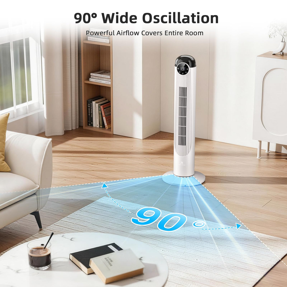 T36 Tower Fan, 36 Inch DC Brushless Motor Bladeless Oscillating Fan with Remote, 6 Speeds & 4 Modes,LED Display, 9H