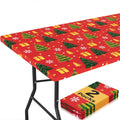 2 Pack Christmas Rectangle Table Cloth 8 Foot, Waterproof Elastic Fitted Tablecloths, Windproof Washable Polyester
