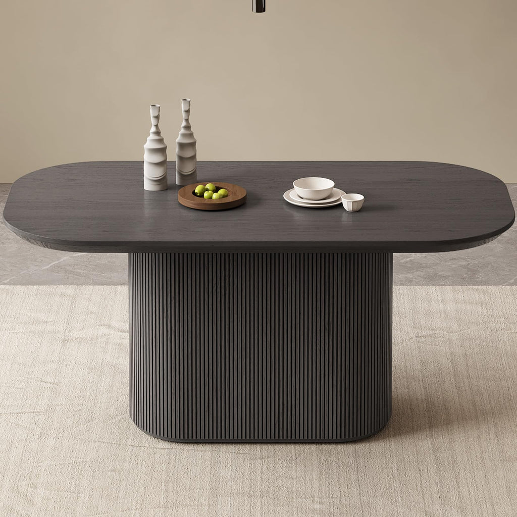 Inspired Saarinen Style 62.99 Inch Rectangular Dining Table for 4-6 People, Modern Kitchen Dining Room Table with Pedestal Base, Black Table