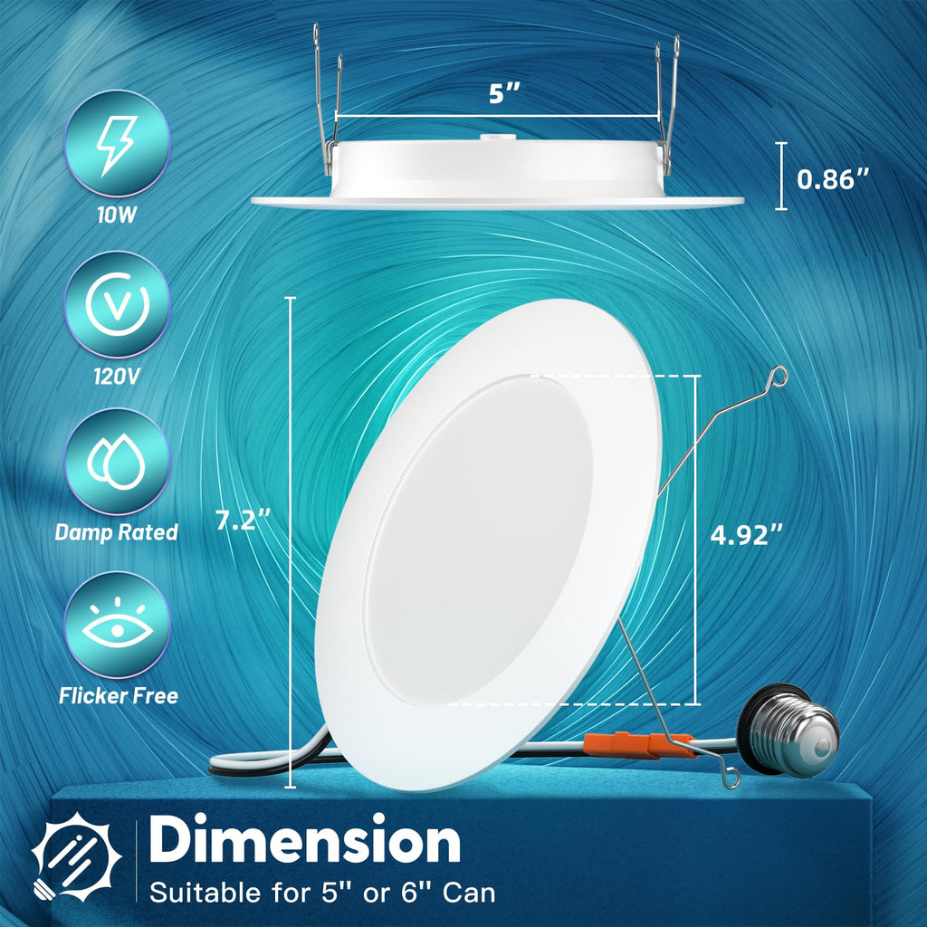 4 Pack Retrofit LED Recessed Lighting 6 Inch, 5CCT, White