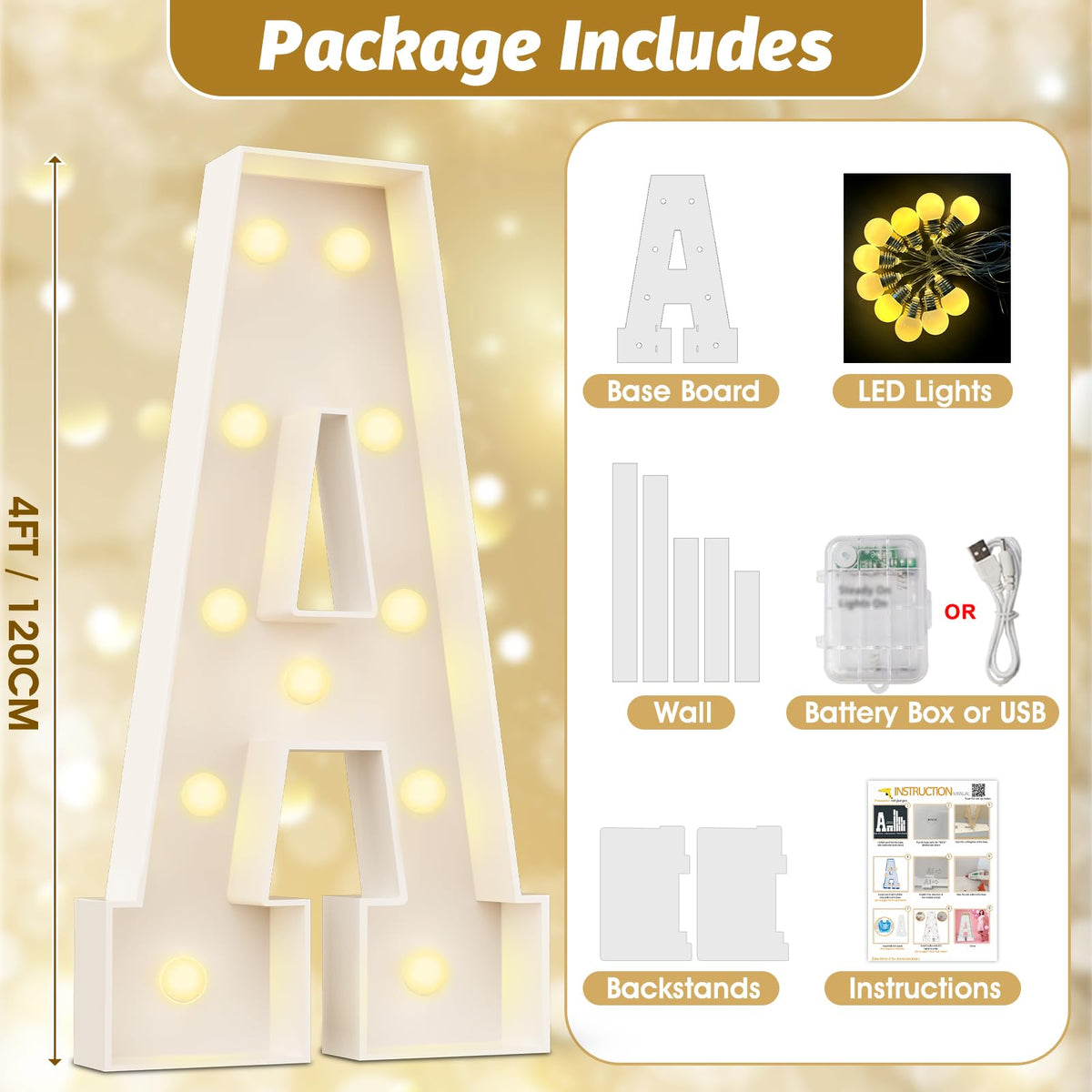 Easy-Assemble 4FT Marquee Light Up Letter, Large Lighted Letter Z