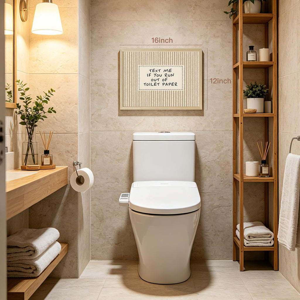 Wood Framed Funny Bathroom Wall Art, Text Me If You Run Out of Toilet Paper Quote Wall Decor, Minimalist Farmhouse