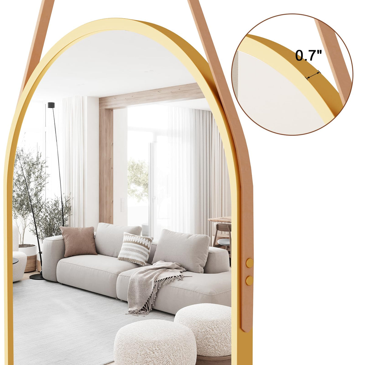 Full Length Mirror Wall Mounted, 48"x16" Arch Hanging Mirror (Gold)