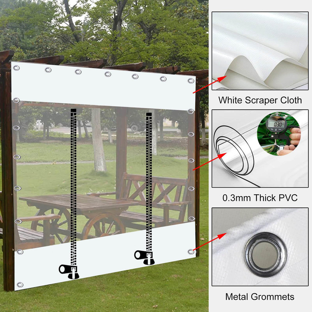 Clear Tarp Curtains With Zip Door, Waterproof Transparent Tarpaulin Side Panels for Outdoor Pergola Gazebo Porch, Pvc