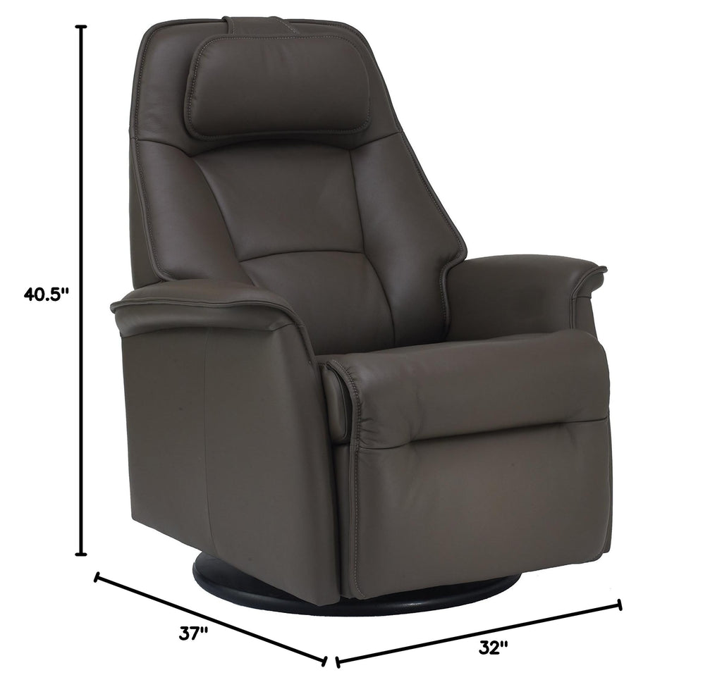 Small Power Recline Swivel Swing Relaxer Recliner Chair in Safari Astro Line Premium Leather