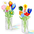14 Pcs Mini Glass Flower Leave with Stems and 2 Vase Set, Style 2