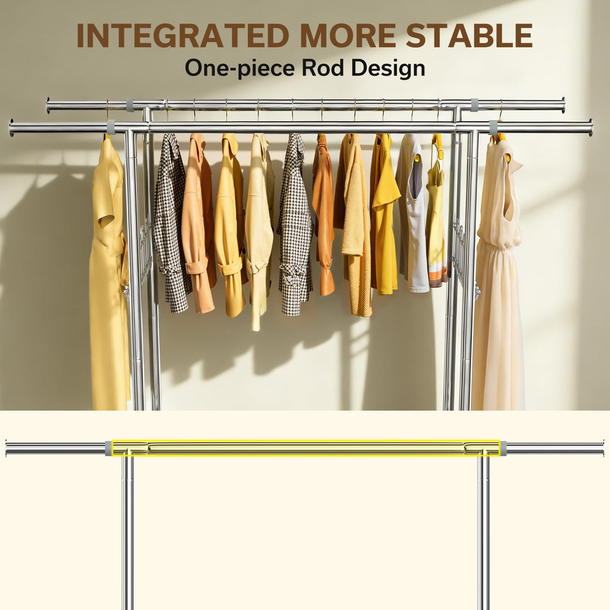 100% Stainless Steel Heavy Duty Clothes Rack Load 960LBS, Double Rod Clothing Rack for Hanging Clothes with