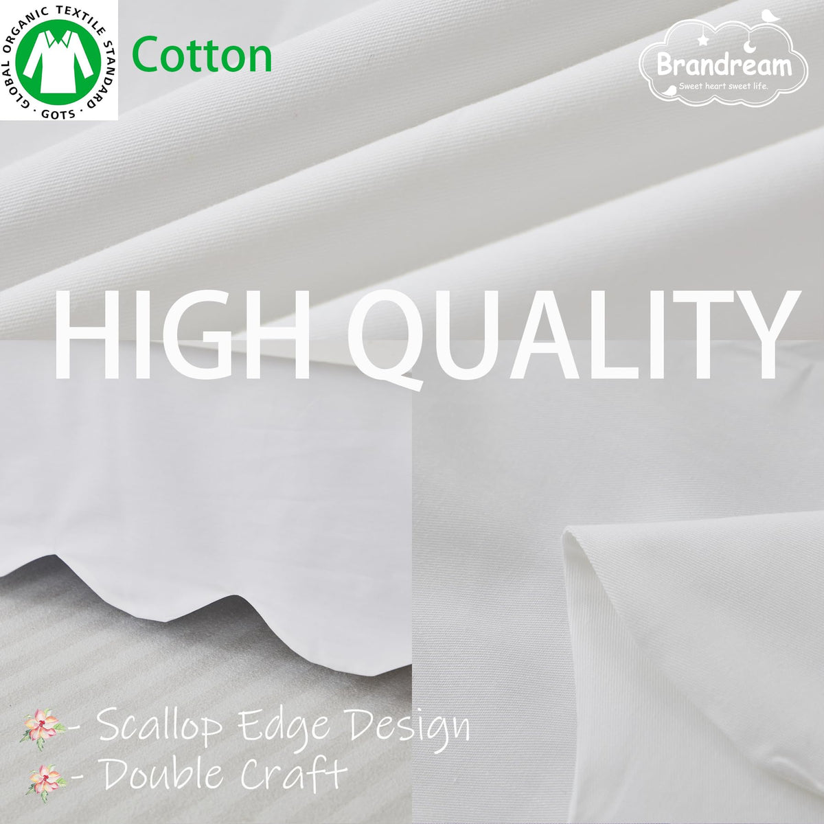 Scallop Edge Cotton Crib Skirt Toddler Bedskirt Baby Crib Bed Skirt for Girls, Boys, 4 Sided, Boho Neutral Solid