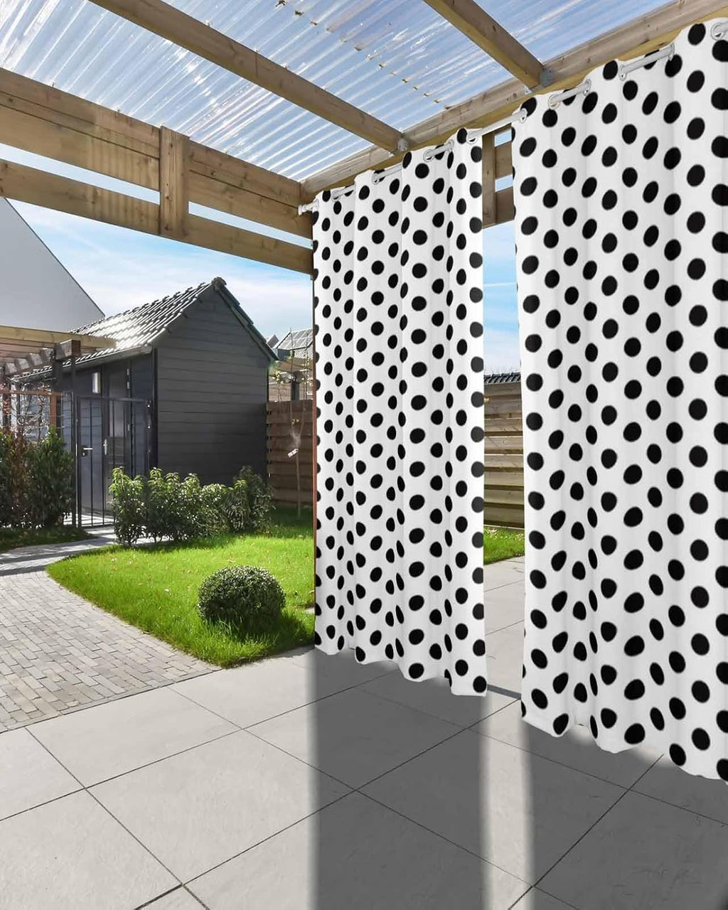 Outdoor Curtains (1 Panel) Waterproof, Black White Privacy Screen Outdoor Front Porch Decor, Grommet Outside Curtains for