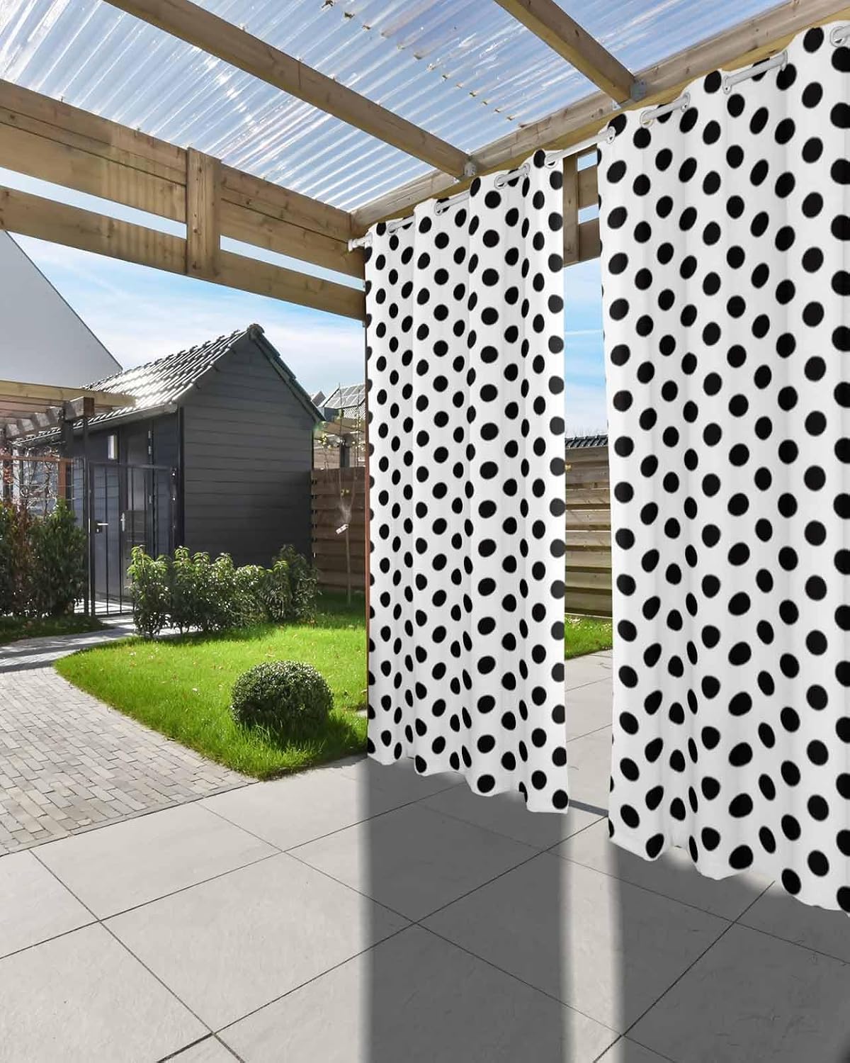 Outdoor Curtains (1 Panel) Waterproof, Black White Privacy Screen Outdoor Front Porch Decor, Grommet Outside Curtains for